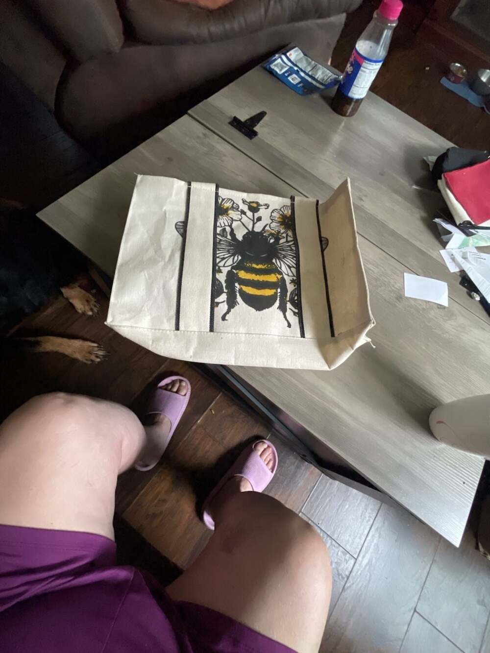 Bee and Floral Print Canvas Reusable Tote Bag